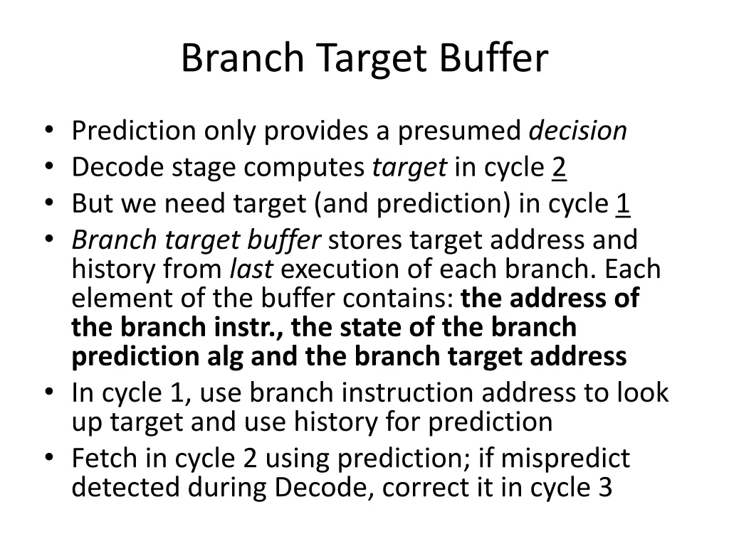 branch target buffer