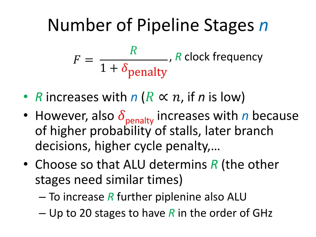 number of pipeline stages n