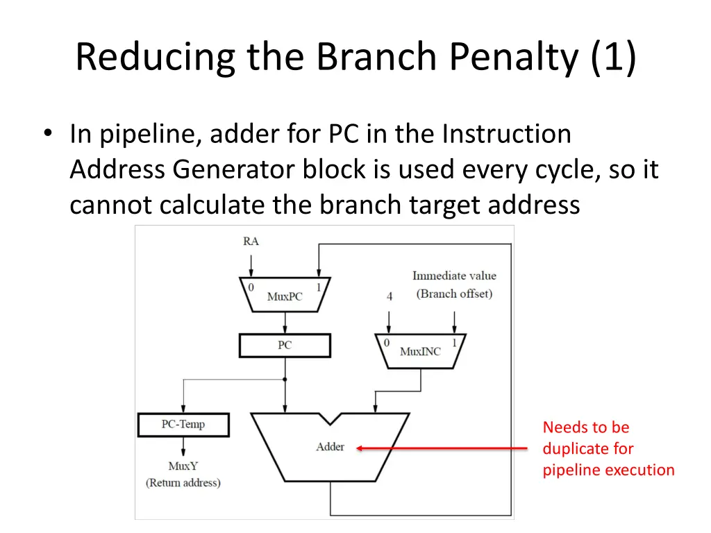 reducing the branch penalty 1 reducing the branch