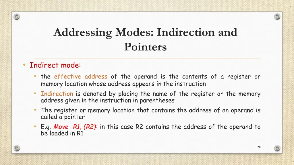 addressing modes indirection and pointers