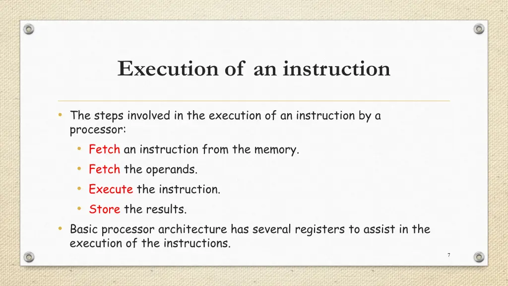 execution of an instruction