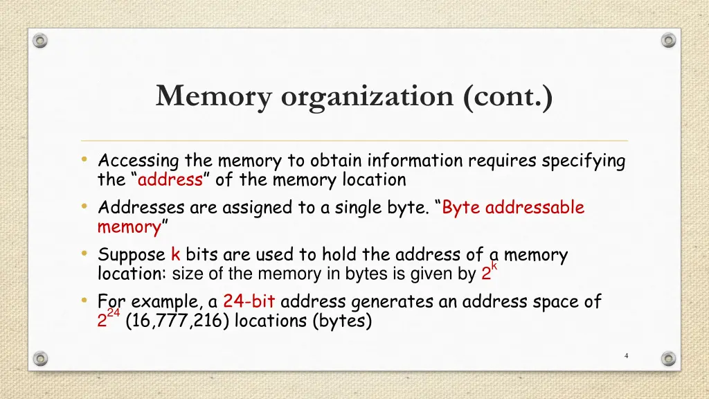 memory organization cont