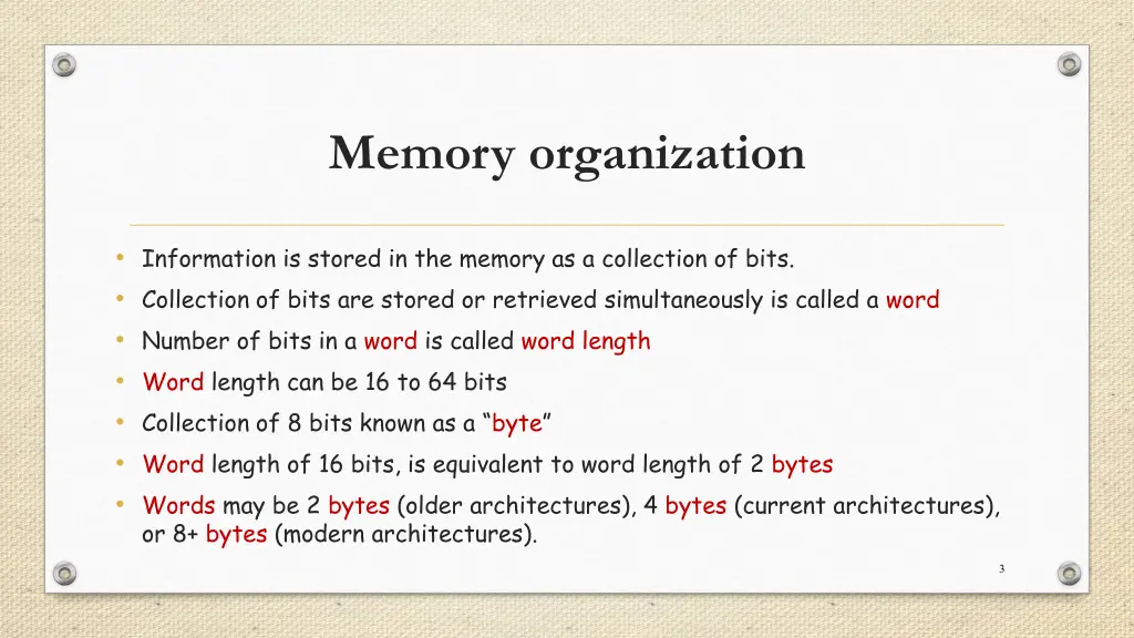 memory organization