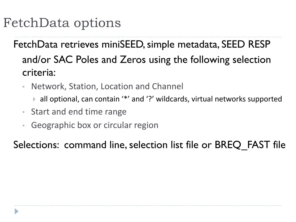 fetchdata options