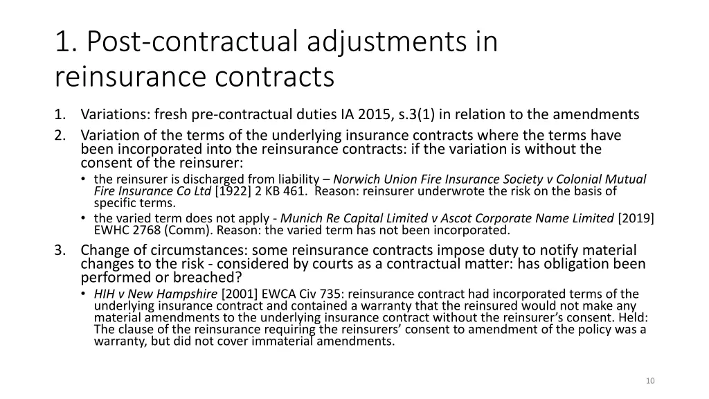 1 post contractual adjustments in reinsurance