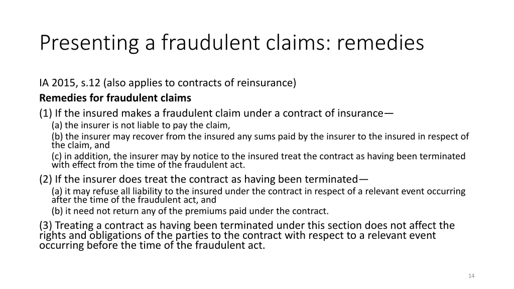 presenting a fraudulent claims remedies