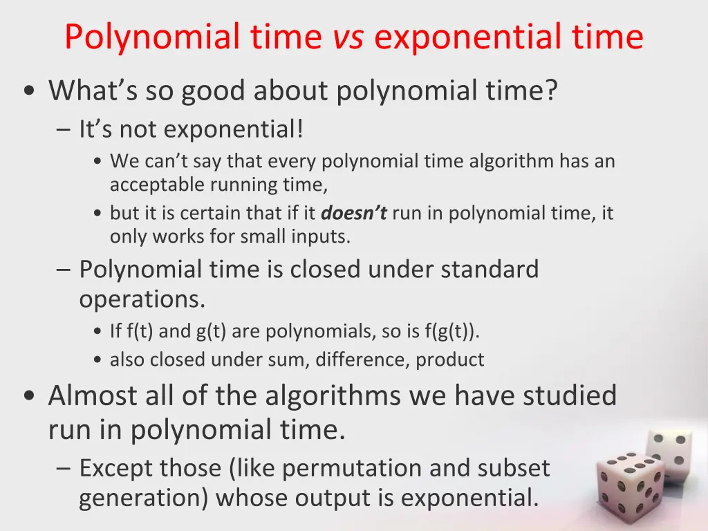 polynomial time vs exponential time