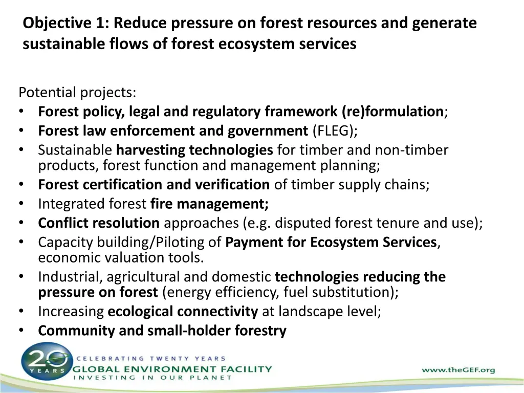 objective 1 reduce pressure on forest resources