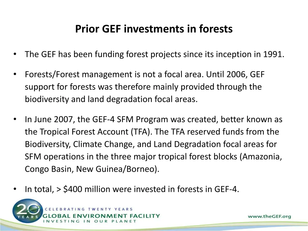 prior gef investments in forests