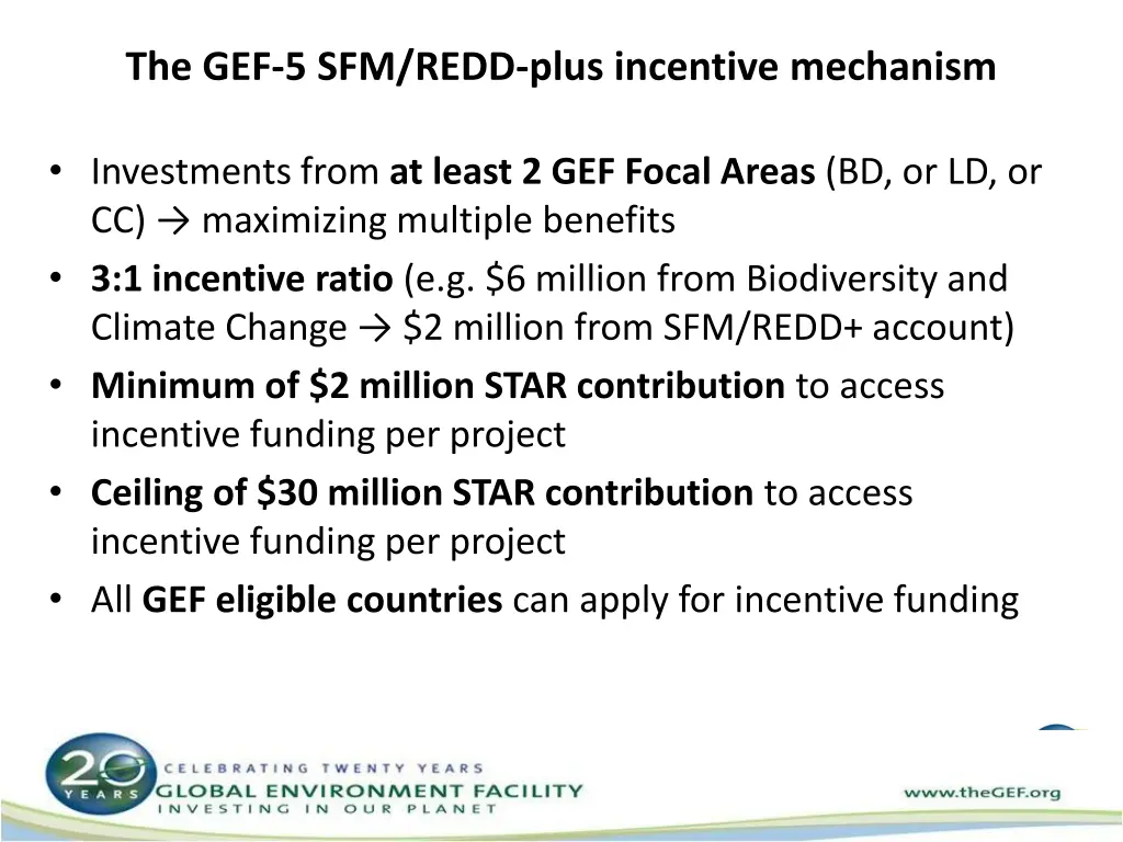 the gef 5 sfm redd plus incentive mechanism