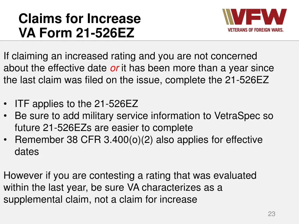 claims for increase va form 21 526ez