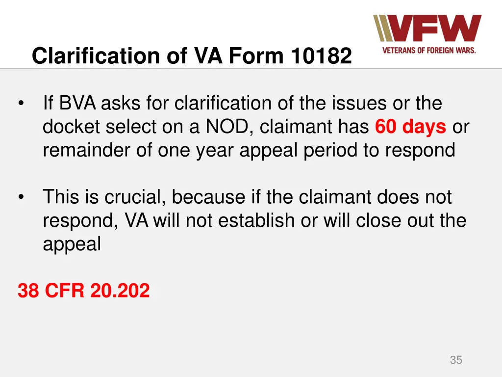 clarification of va form 10182