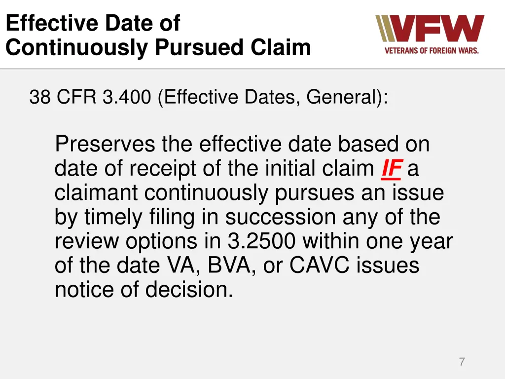 effective date of continuously pursued claim