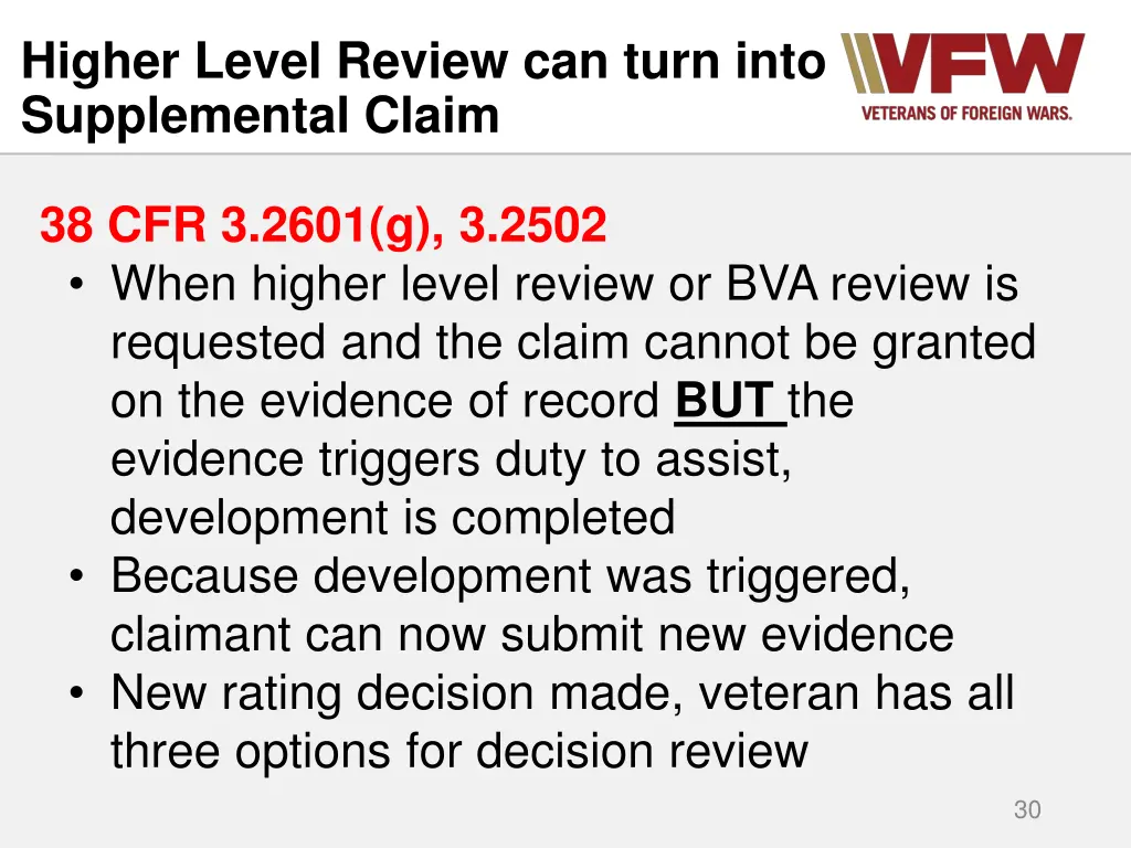 higher level review can turn into supplemental