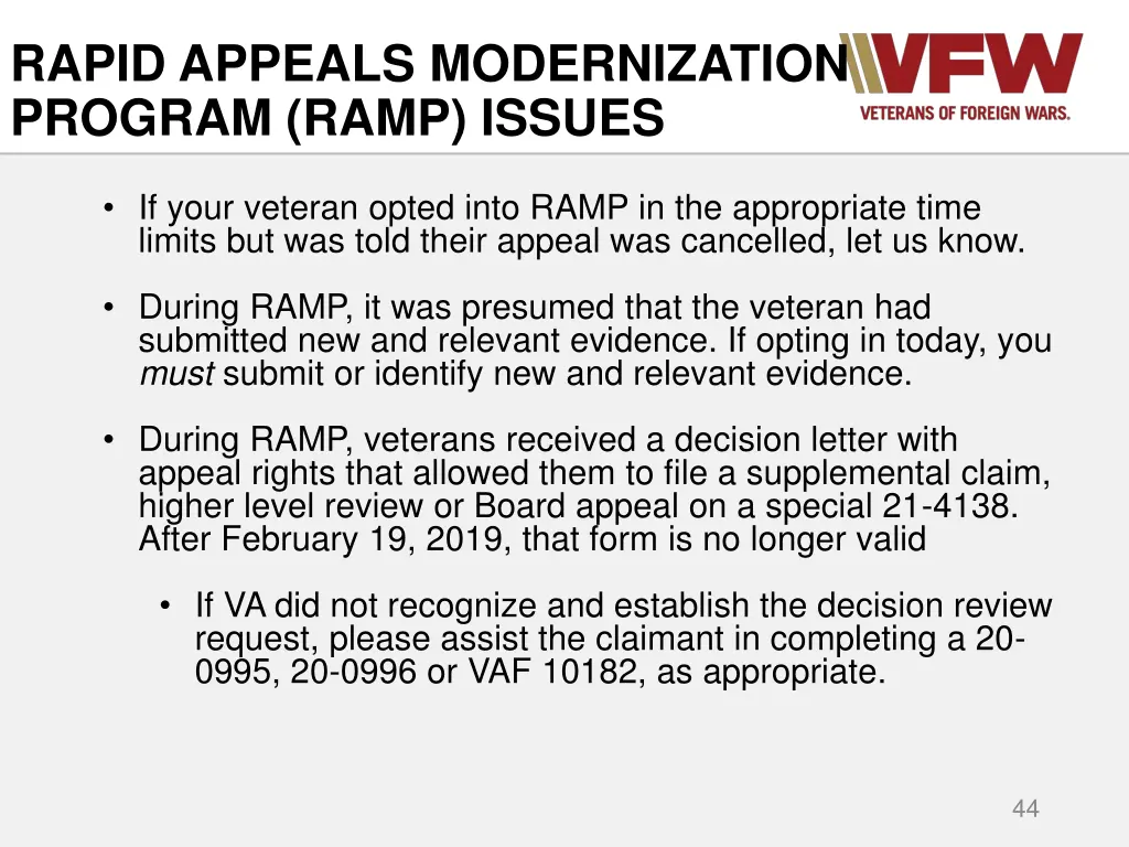 rapid appeals modernization program ramp issues