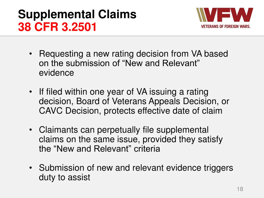 supplemental claims 38 cfr 3 2501