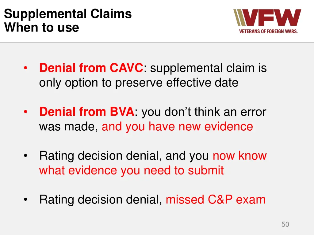 supplemental claims when to use