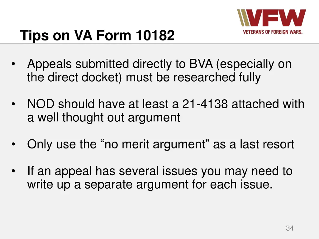 tips on va form 10182