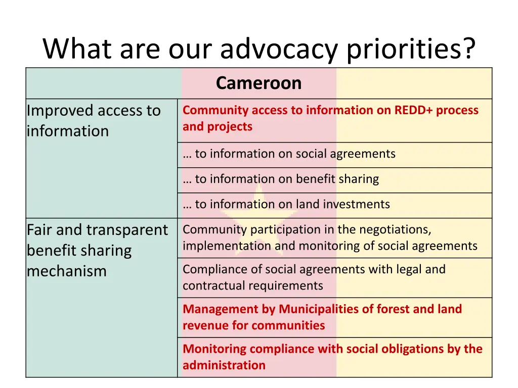 what are our advocacy priorities cameroon