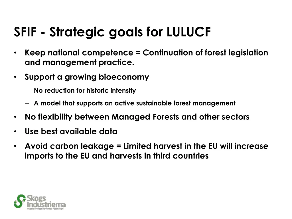 sfif strategic goals for lulucf