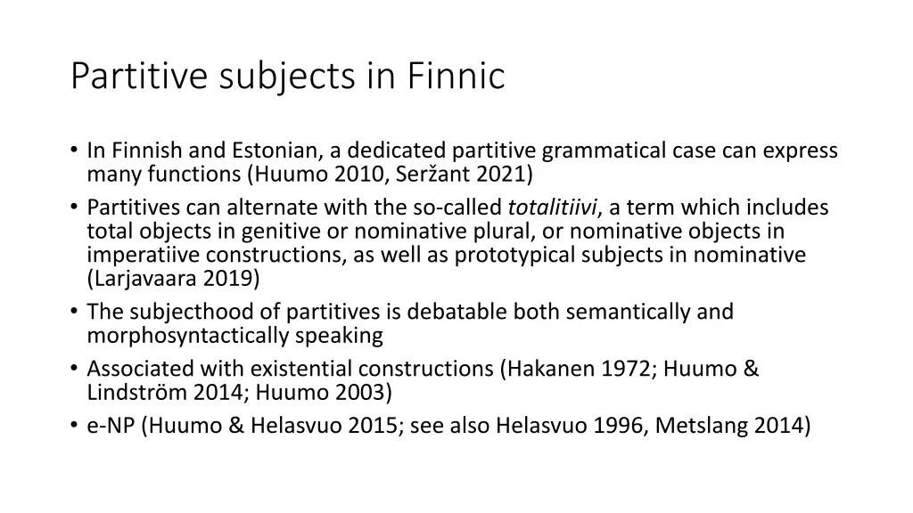 partitive subjects in finnic