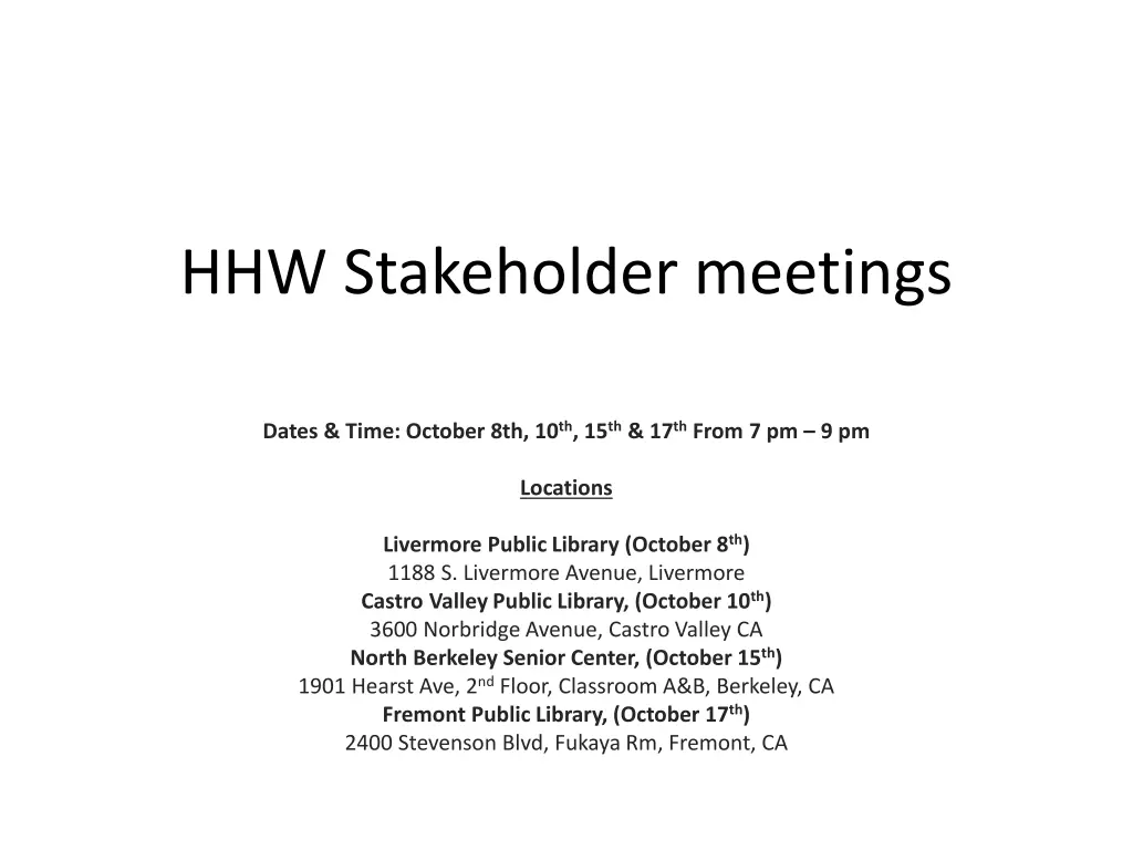 hhw stakeholder meetings