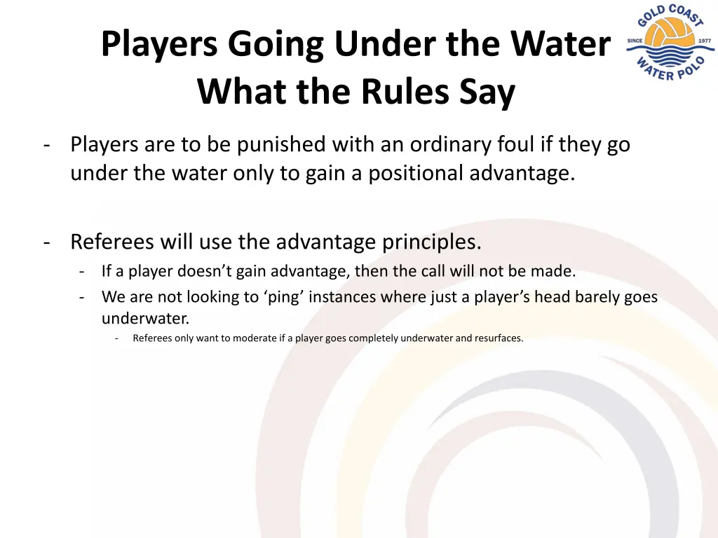 players going under the water what the rules say