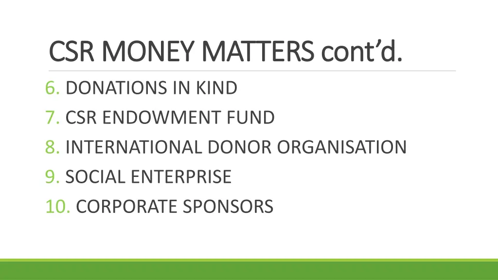 csr money matters cont d csr money matters cont