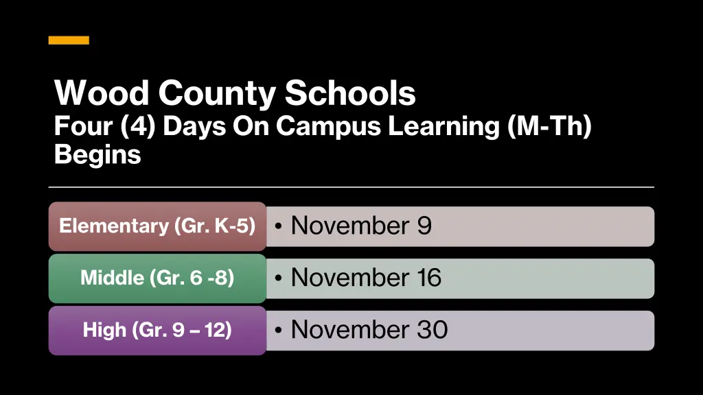 wood county schools four 4 days on campus