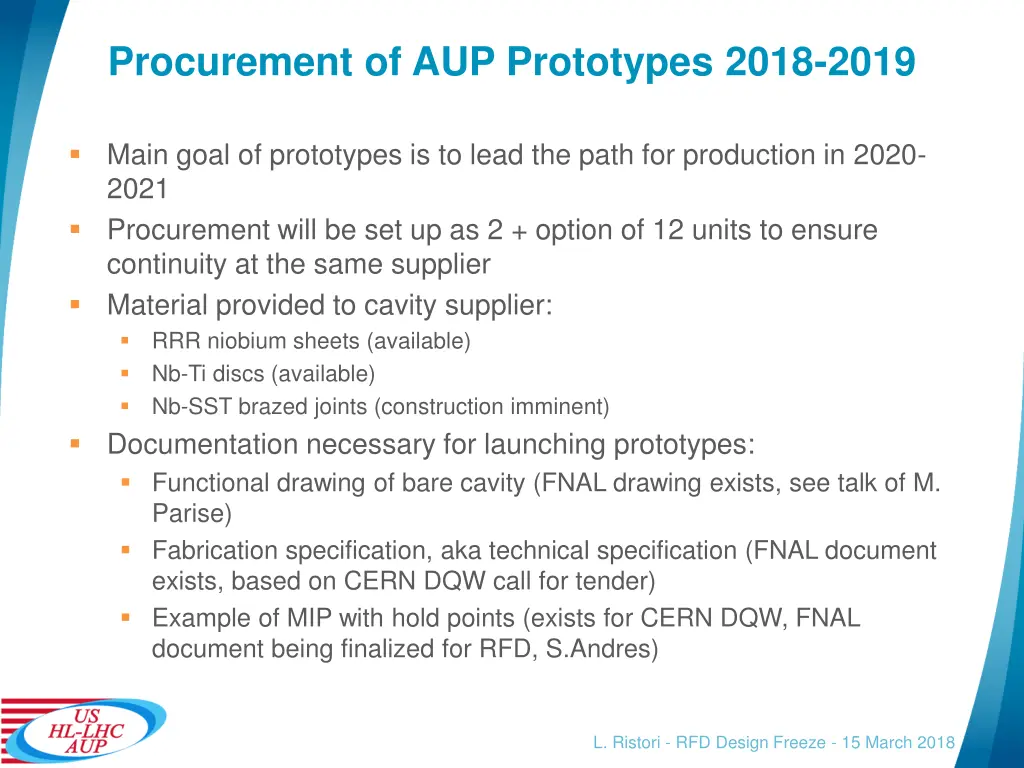 procurement of aup prototypes 2018 2019