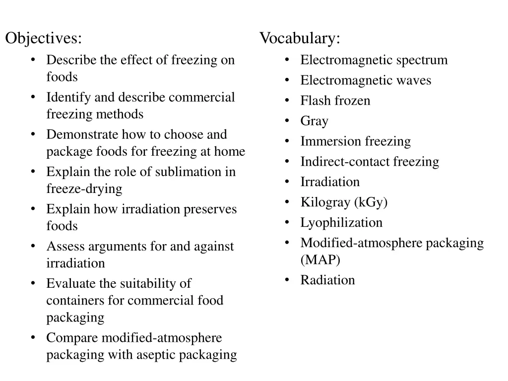 objectives describe the effect of freezing