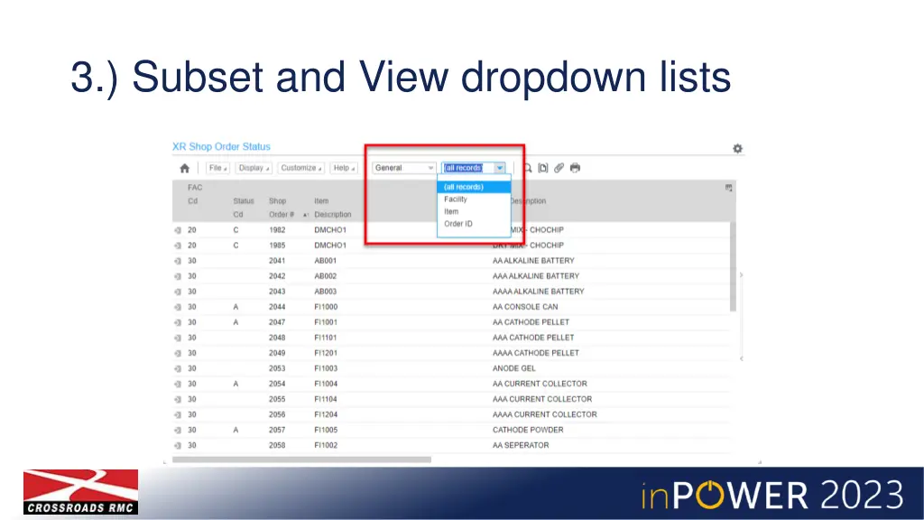 3 subset and view dropdown lists