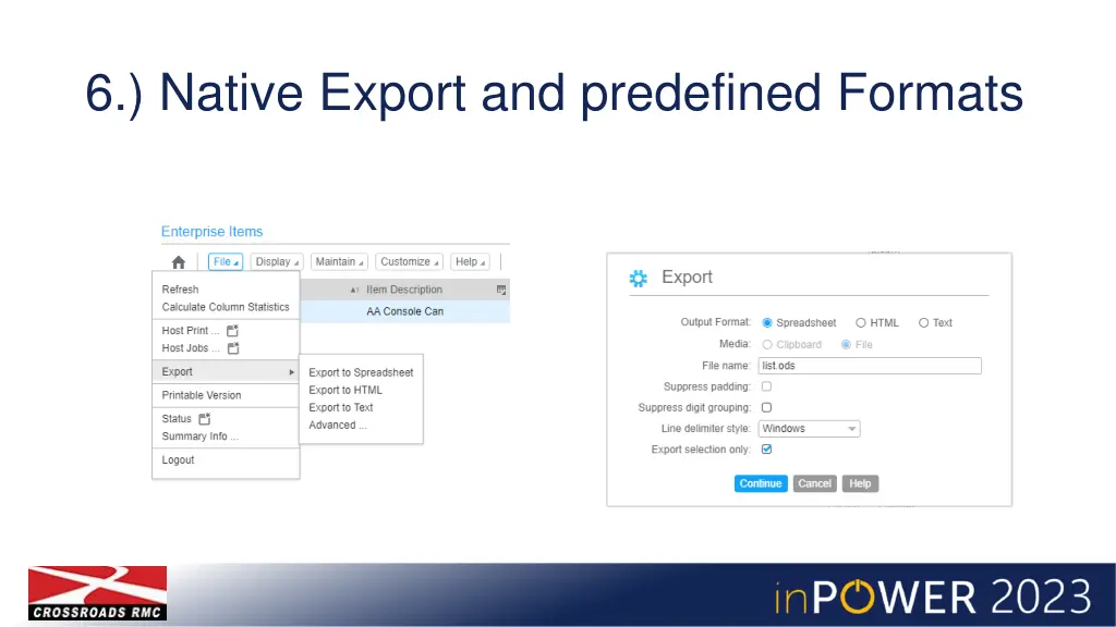 6 native export and predefined formats