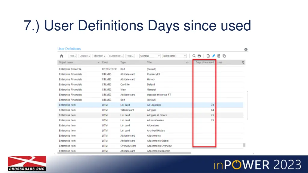 7 user definitions days since used