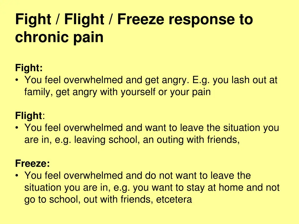 fight flight freeze response to chronic pain