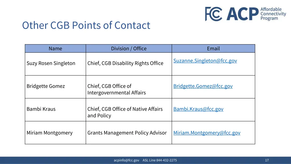 other cgb points of contact