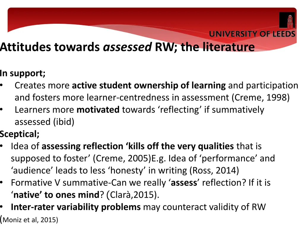 attitudes towards assessed rw the literature