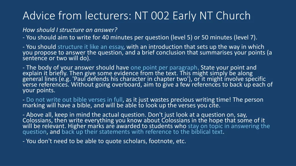 advice from lecturers nt 002 early nt church