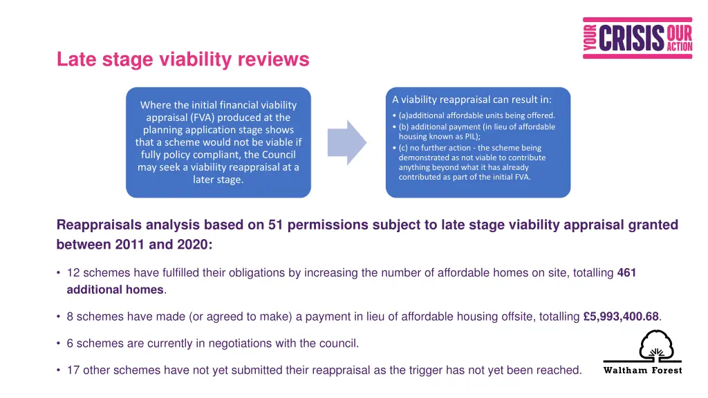 late stage viability reviews