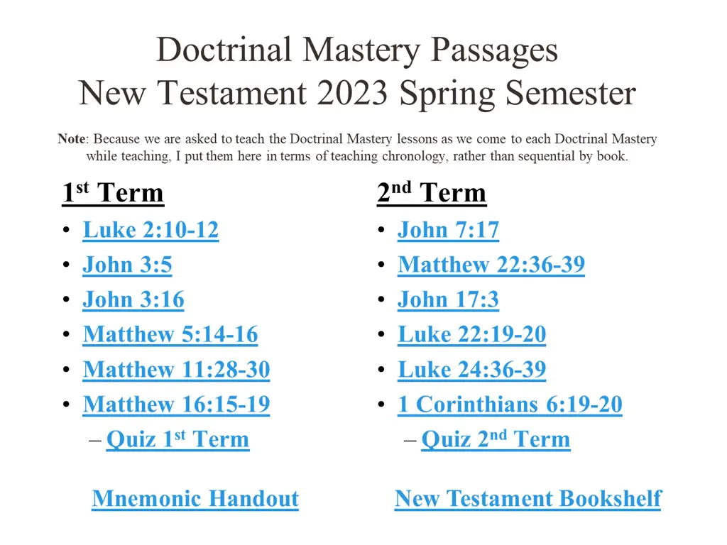 doctrinal mastery passages new testament 2023