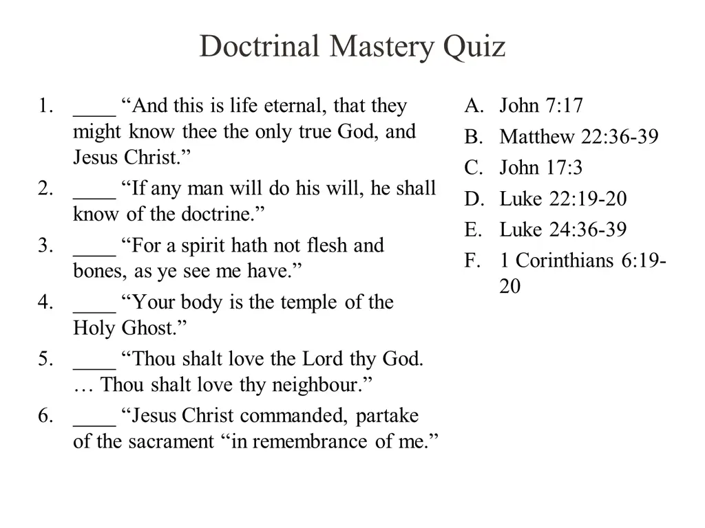 doctrinal mastery quiz