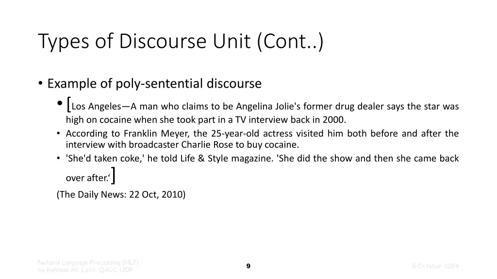 types of discourse unit cont