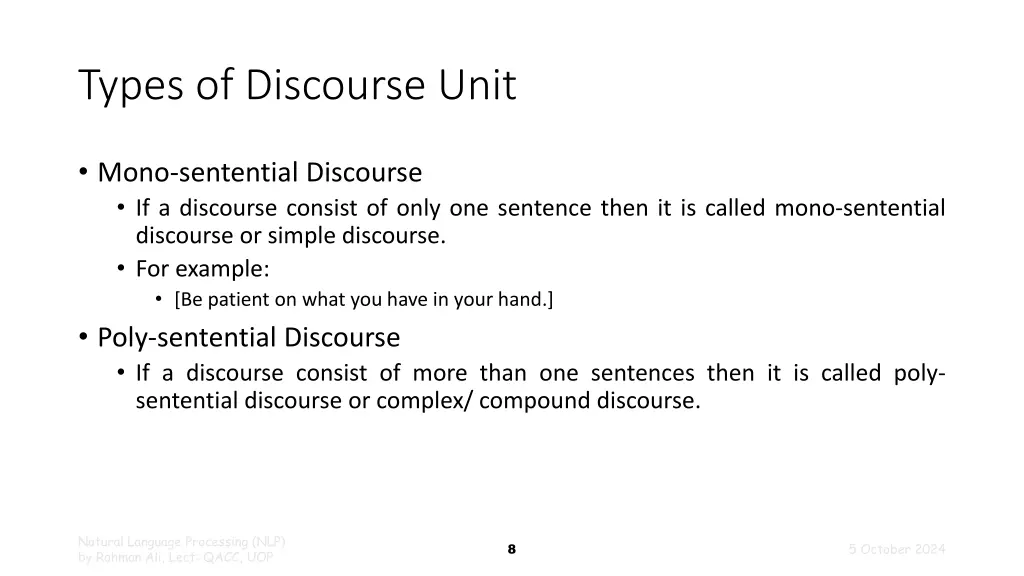 types of discourse unit