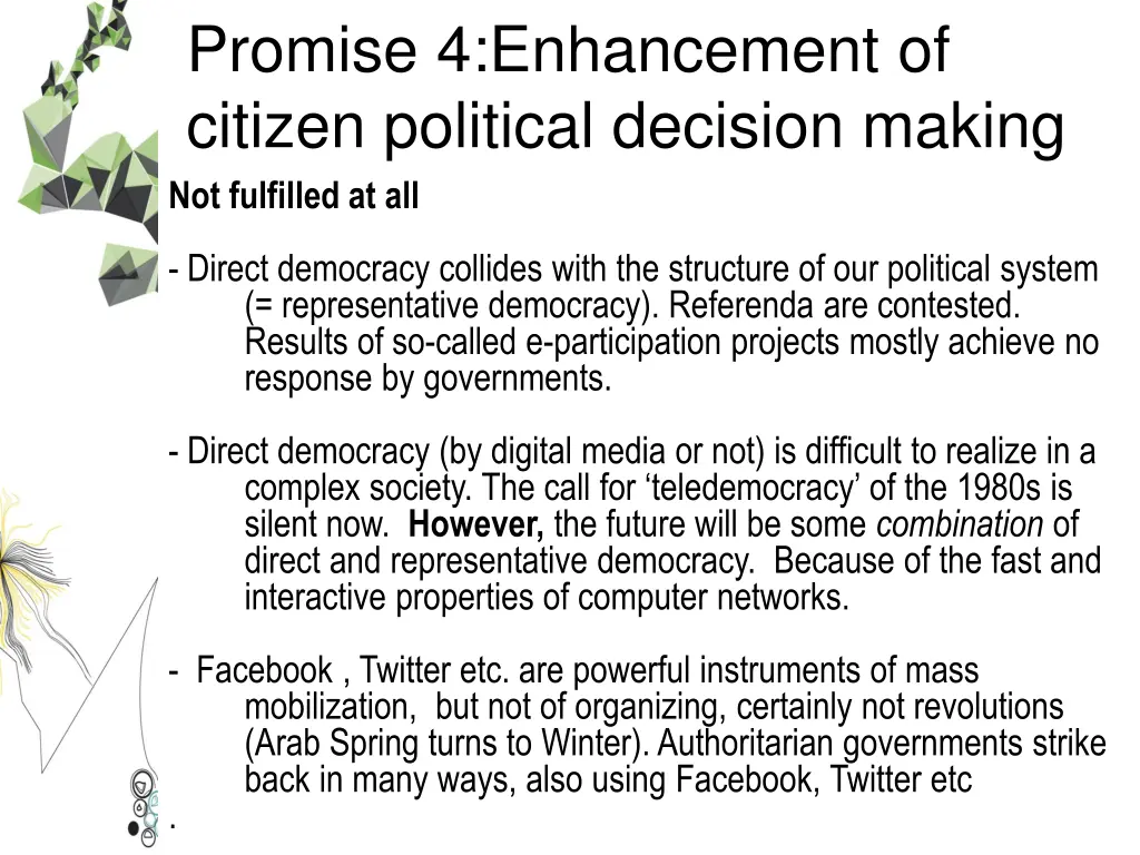 promise 4 enhancement of citizen political