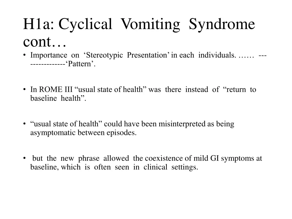 h1a cyclical vomiting syndrome cont importance