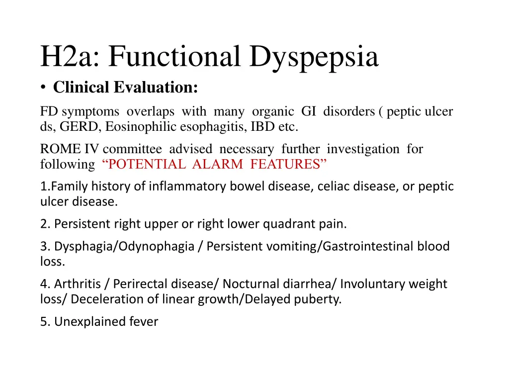 h2a functional dyspepsia clinical evaluation