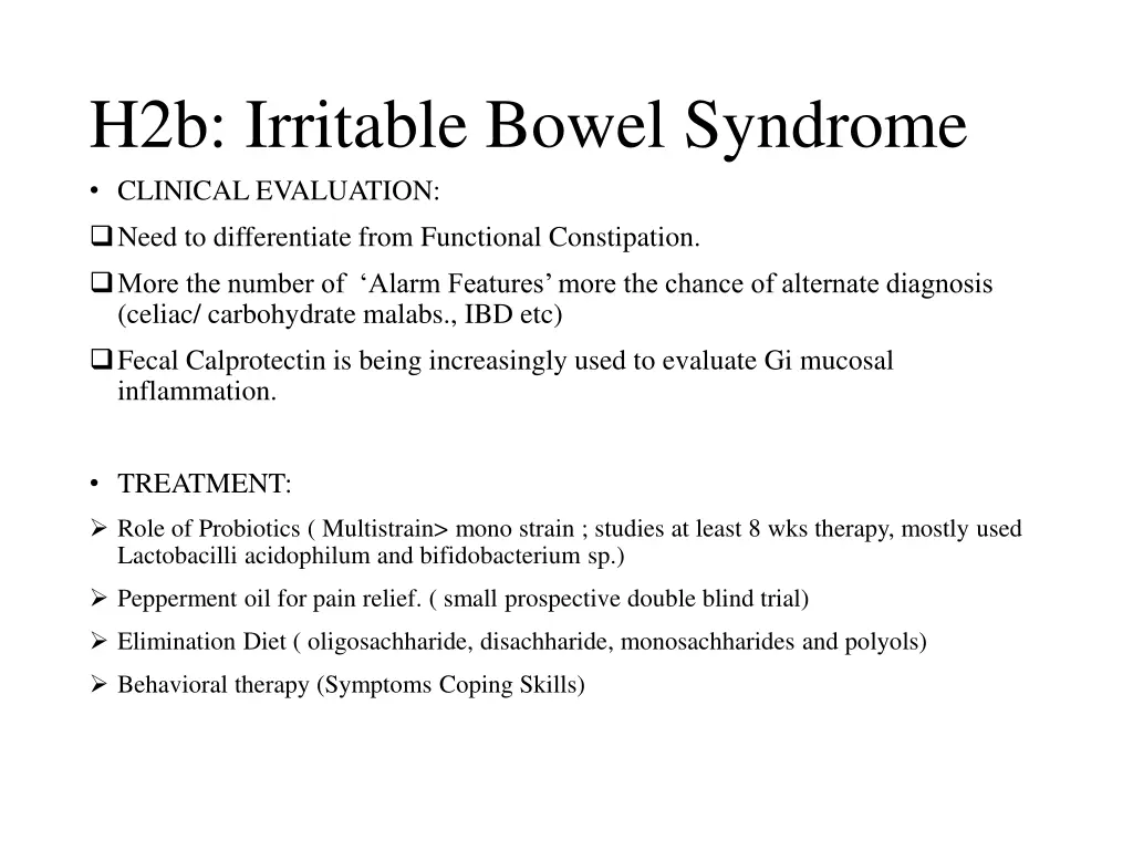 h2b irritable bowel syndrome clinical evaluation