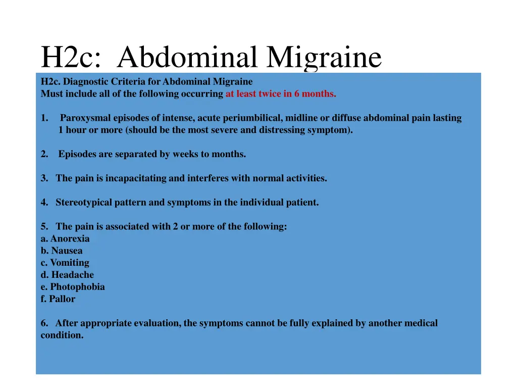 h2c abdominal migraine h2c diagnostic criteria