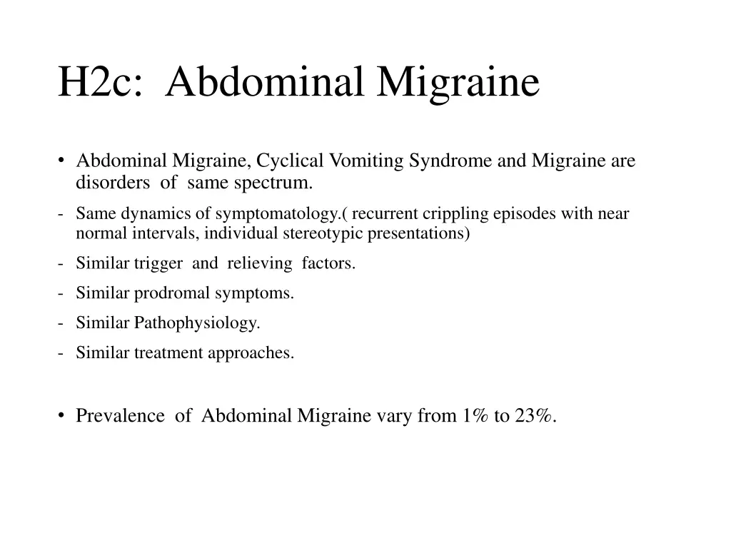 h2c abdominal migraine