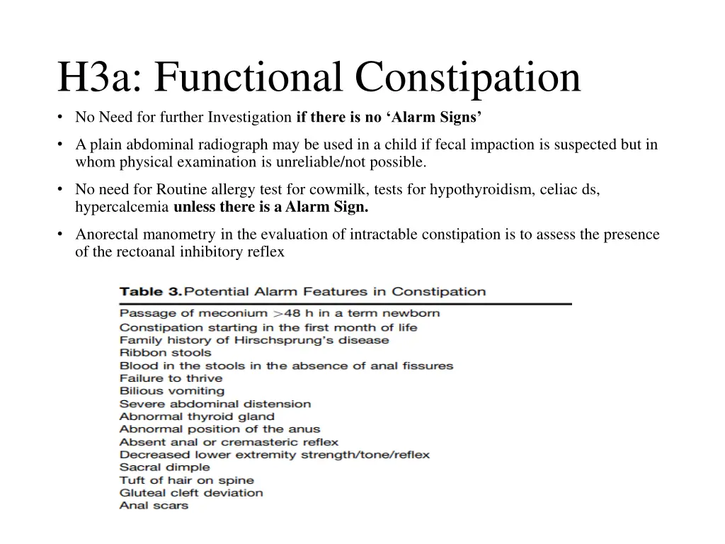 h3a functional constipation no need for further